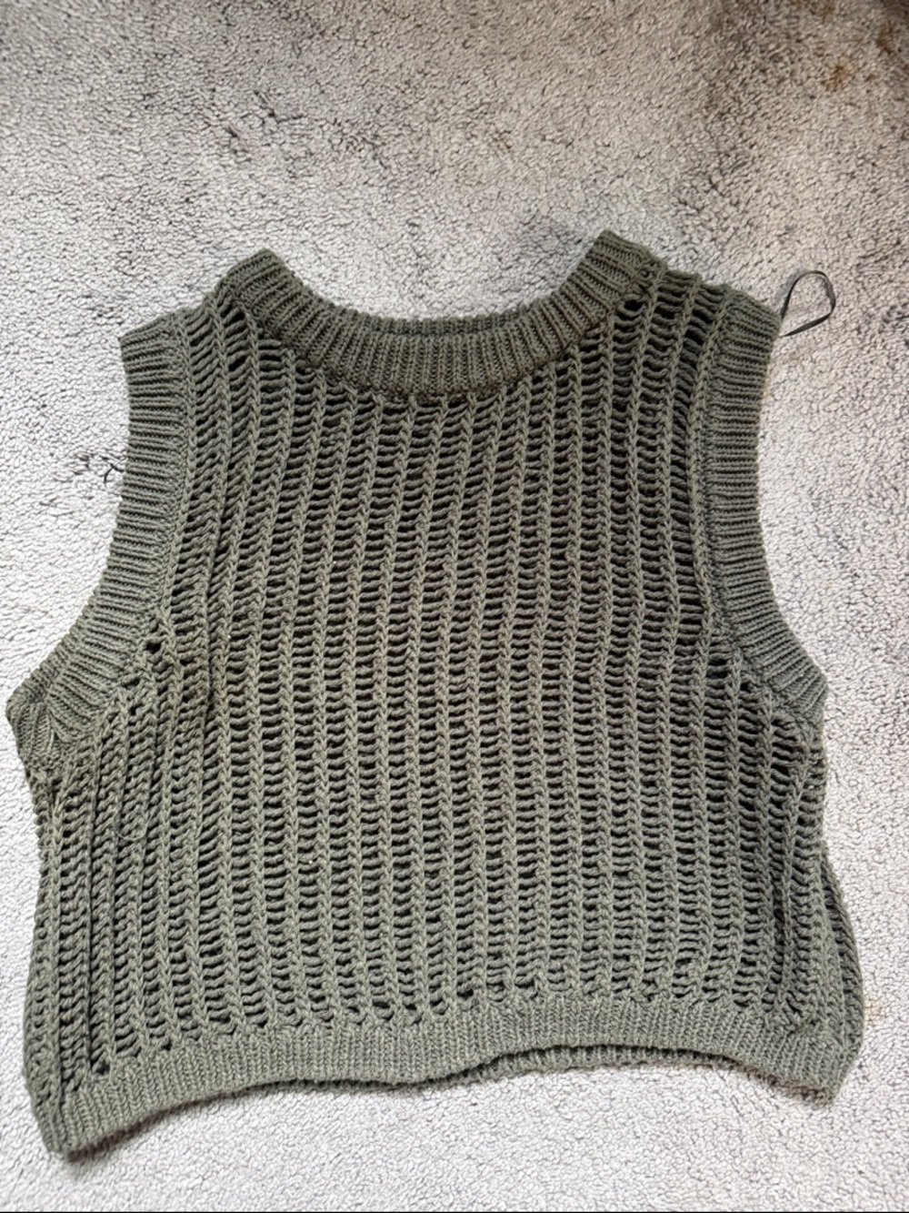 Zara Olive Green Open-Knit Crop Tank